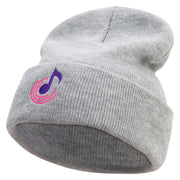 Abstract Music Note Embroidered 12 Inch Long Knitted Beanie - Heather-Grey OSFM