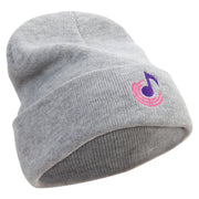 Abstract Music Note Embroidered 12 Inch Long Knitted Beanie - Heather-Grey OSFM