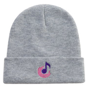 Abstract Music Note Embroidered 12 Inch Long Knitted Beanie - Heather-Grey OSFM