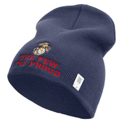 The Few The Proud US Marine Symbol Embroidered 8 Inch Solid Knit Short Beanie Made in USA - Navy OSFM