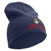 The Few The Proud US Marine Symbol Embroidered 8 Inch Solid Knit Short Beanie Made in USA - Navy OSFM