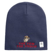 The Few The Proud US Marine Symbol Embroidered 8 Inch Solid Knit Short Beanie Made in USA - Navy OSFM