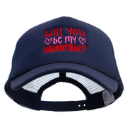 Will You Be My Valentine Embroidered Summer Foam Mesh Trucker Cap - Royal-White OSFM