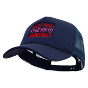 Will You Be My Valentine Embroidered Summer Foam Mesh Trucker Cap - Royal-White OSFM