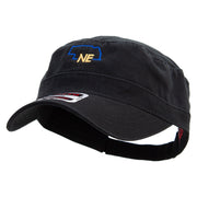 Nebraska Map Outline Embroidered Garment Washed Adjustable Army Cap - Black OSFM