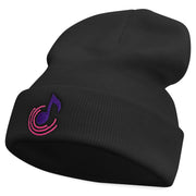 Abstract Music Note Embroidered 12 Inch Long Knitted Beanie - Black OSFM