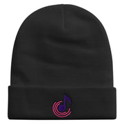 Abstract Music Note Embroidered 12 Inch Long Knitted Beanie - Black OSFM