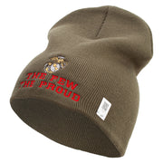 The Few The Proud US Marine Symbol Embroidered 8 Inch Solid Knit Short Beanie Made in USA - Olive OSFM
