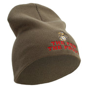 The Few The Proud US Marine Symbol Embroidered 8 Inch Solid Knit Short Beanie Made in USA - Olive OSFM