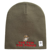 The Few The Proud US Marine Symbol Embroidered 8 Inch Solid Knit Short Beanie Made in USA - Olive OSFM