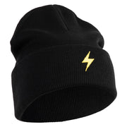 Yellow Lighting Bolt Iron on Patch Patched 12 Inch Long Knitted Beanie - Black OSFM