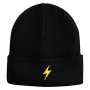 Yellow Lighting Bolt Iron on Patch Patched 12 Inch Long Knitted Beanie - Black OSFM