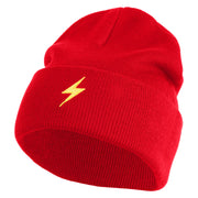 Yellow Lighting Bolt Iron on Patch Patched 12 Inch Long Knitted Beanie - Red OSFM