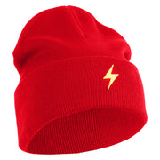 Yellow Lighting Bolt Iron on Patch Patched 12 Inch Long Knitted Beanie - Red OSFM