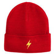 Yellow Lighting Bolt Iron on Patch Patched 12 Inch Long Knitted Beanie - Red OSFM
