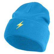 Yellow Lighting Bolt Iron on Patch Patched 12 Inch Long Knitted Beanie - Aqua OSFM