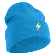 Yellow Lighting Bolt Iron on Patch Patched 12 Inch Long Knitted Beanie - Aqua OSFM