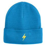 Yellow Lighting Bolt Iron on Patch Patched 12 Inch Long Knitted Beanie - Aqua OSFM