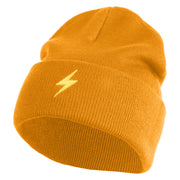Yellow Lighting Bolt Iron on Patch Patched 12 Inch Long Knitted Beanie - Camel OSFM