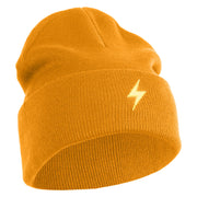 Yellow Lighting Bolt Iron on Patch Patched 12 Inch Long Knitted Beanie - Camel OSFM