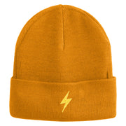Yellow Lighting Bolt Iron on Patch Patched 12 Inch Long Knitted Beanie - Camel OSFM