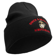 Once A Marine Always a Marine Logo Embroidered 12 Inch Solid Knit Cuff Long Beanie Made in USA - Black OSFM