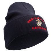Once A Marine Always a Marine Logo Embroidered 12 Inch Solid Knit Cuff Long Beanie Made in USA - Navy OSFM