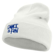 Dance Is Fun Embroidered 12 Inch Long Knitted Beanie - White OSFM