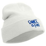 Dance Is Fun Embroidered 12 Inch Long Knitted Beanie - White OSFM