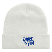 Dance Is Fun Embroidered 12 Inch Long Knitted Beanie - White OSFM