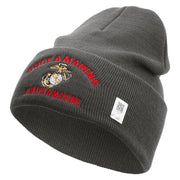Once A Marine Always a Marine Logo Embroidered 12 Inch Solid Knit Cuff Long Beanie Made in USA - Charcoal OSFM