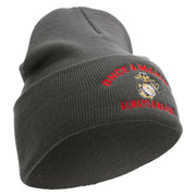 Once A Marine Always a Marine Logo Embroidered 12 Inch Solid Knit Cuff Long Beanie Made in USA - Charcoal OSFM