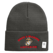 Once A Marine Always a Marine Logo Embroidered 12 Inch Solid Knit Cuff Long Beanie Made in USA - Charcoal OSFM