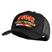 USMC Combat Veteran Patched Solid Cotton Twill 5 panel Mesh Back Cap - Black OSFM