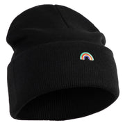 Tiny Rainbow Iron on Patched 12 Inch Long Knitted Beanie - Black OSFM