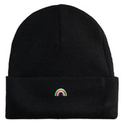 Tiny Rainbow Iron on Patched 12 Inch Long Knitted Beanie - Black OSFM