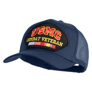 USMC Combat Veteran Patched Solid Cotton Twill 5 panel Mesh Back Cap - Navy OSFM
