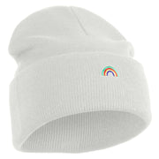 Tiny Rainbow Iron on Patched 12 Inch Long Knitted Beanie - White OSFM