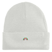 Tiny Rainbow Iron on Patched 12 Inch Long Knitted Beanie - White OSFM