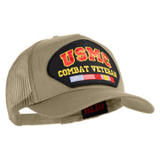 USMC Combat Veteran Patched Solid Cotton Twill 5 panel Mesh Back Cap - Khaki OSFM