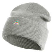 Tiny Rainbow Iron on Patched 12 Inch Long Knitted Beanie - Heather Grey OSFM