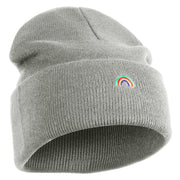 Tiny Rainbow Iron on Patched 12 Inch Long Knitted Beanie - Heather Grey OSFM