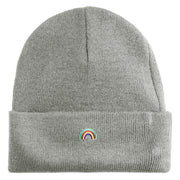 Tiny Rainbow Iron on Patched 12 Inch Long Knitted Beanie - Heather Grey OSFM