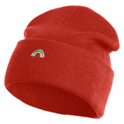 Tiny Rainbow Iron on Patched 12 Inch Long Knitted Beanie - Rust OSFM