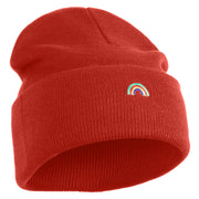 Tiny Rainbow Iron on Patched 12 Inch Long Knitted Beanie - Rust OSFM