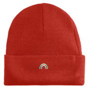Tiny Rainbow Iron on Patched 12 Inch Long Knitted Beanie - Rust OSFM