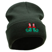 Elf Shoes Embroidered 12 Inch Long Knitted Beanie - Olive OSFM