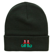 Elf Shoes Embroidered 12 Inch Long Knitted Beanie - Olive OSFM