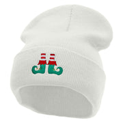 Elf Shoes Embroidered 12 Inch Long Knitted Beanie - White OSFM