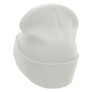 Elf Shoes Embroidered 12 Inch Long Knitted Beanie - White OSFM